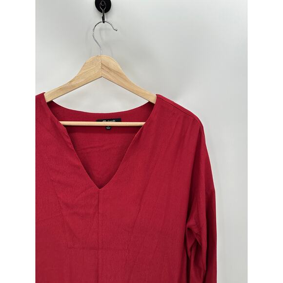 Madewell Red V-Neck Long Sleeve High Low Shift Dress Women's Size Small S - Picture 4 of 8